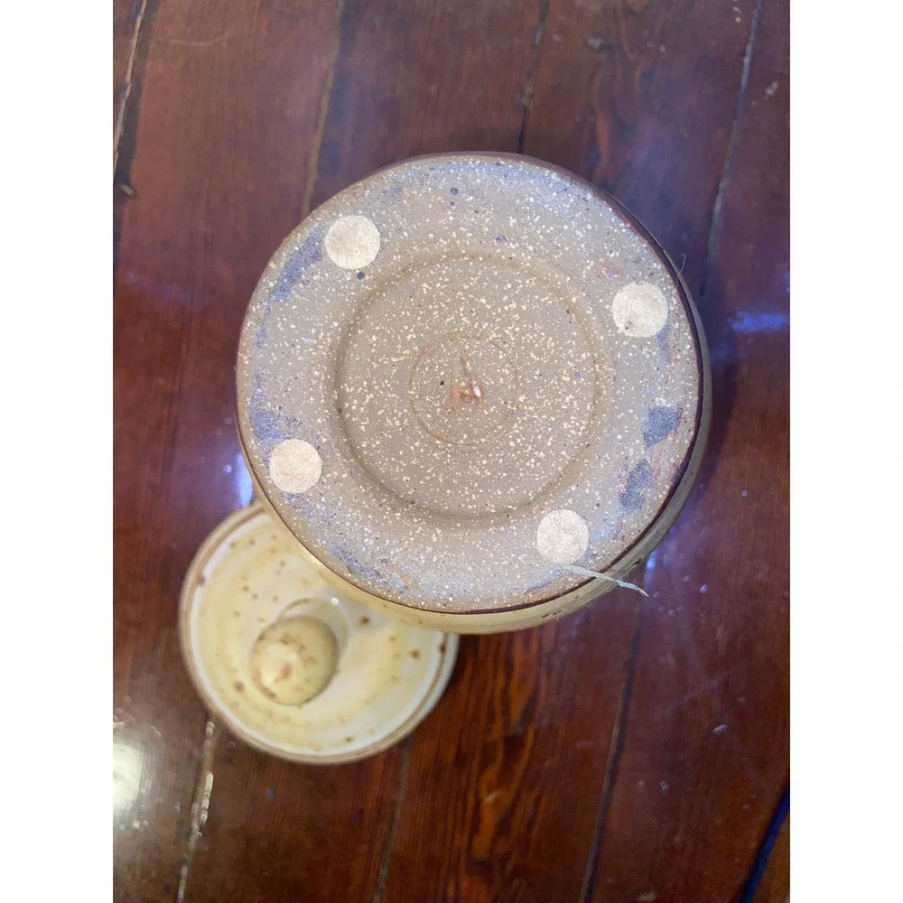 Vintage Studio Pottery Lidded Honey Jar Brown Cream Speckled Stoneware Canister